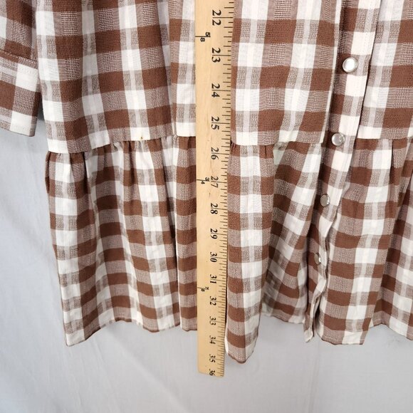 The Shirt by Rochelle Behrens Babydoll Shirt Dress Small Snap Button Up Plaid - Picture 8 of 14